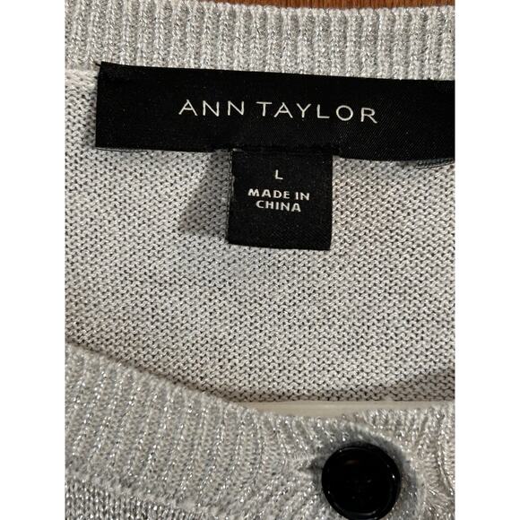 ANN TAYLOR Women’s Silver Metallic Sparkly Shimmery Crewneck Cardigan Size Large - Picture 9 of 9